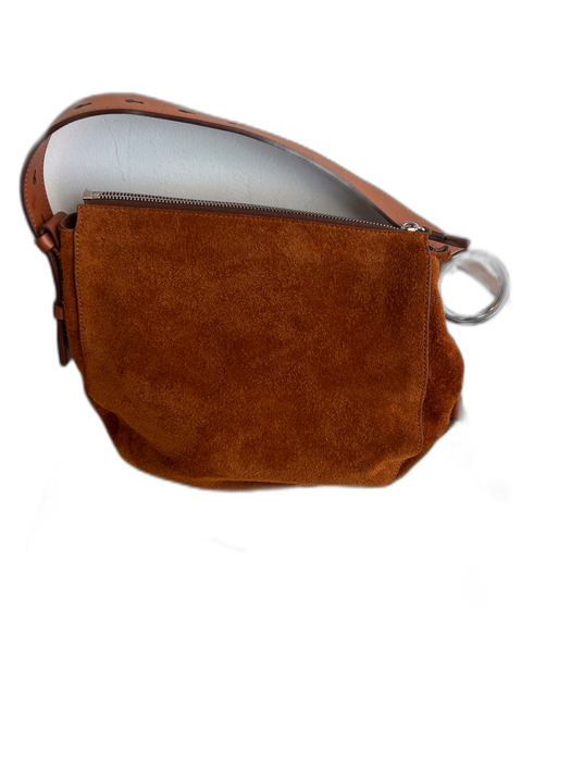 Burberry Cognac Suede Shoulder Bag Silver Hardware Top Zip Adjustable Strap Bag Cognac / Small