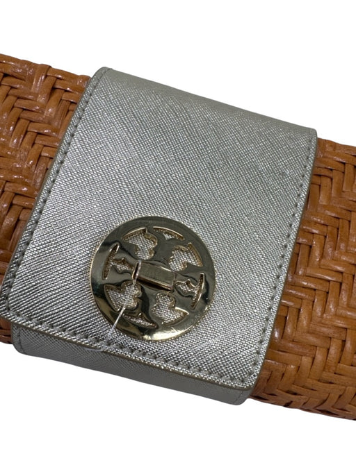 Tory Burch Orange & Gold Rattan & Leather Woven Toggle Close Clutch Bag Orange & Gold