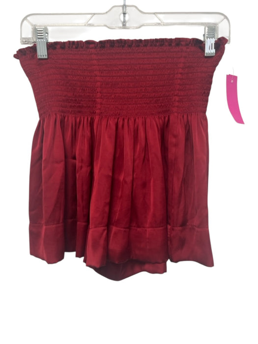 Koch Size S Ruby Red Polyester Satin Shirred Waist Flare Shorts Ruby Red / S