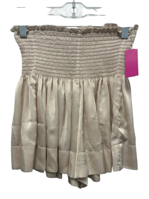 Koch Size S Cream Polyester Satin Shirred Waist Flare Shorts Cream / S