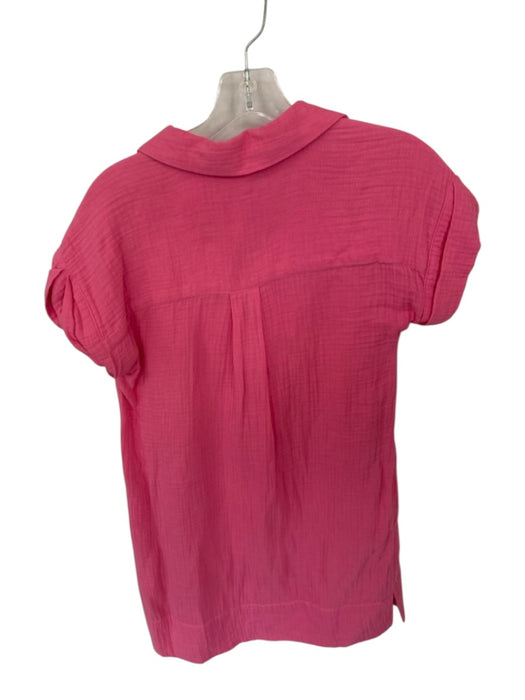J. Crew Size XS Pink Cotton Short Sleeve Collar Split Neck Crinkle Dress Pink / XS