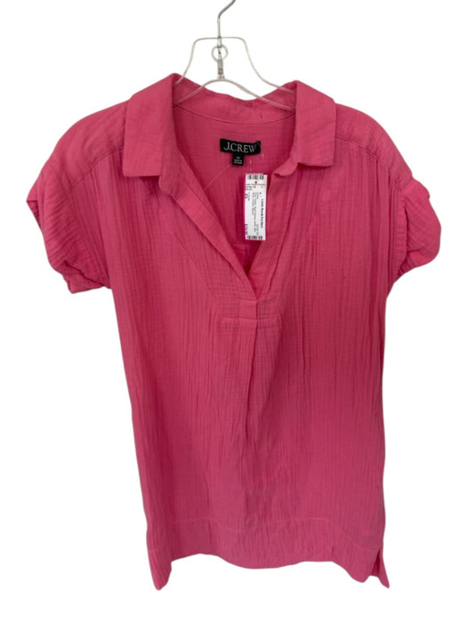 J. Crew Size XS Pink Cotton Short Sleeve Collar Split Neck Crinkle Dress Pink / XS