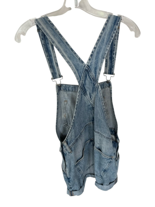 We The Free Size XS Med Light Wash Cotton Cargo Pockets Denim Overall Romper Med Light Wash / XS