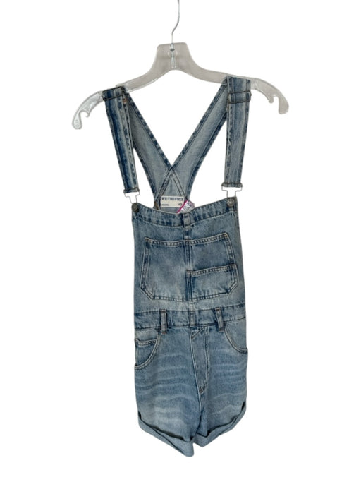 We The Free Size XS Med Light Wash Cotton Cargo Pockets Denim Overall Romper Med Light Wash / XS