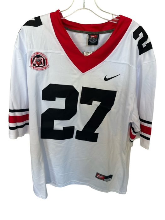 Nike Size L White & Red Polyester Blend UGA Patches Logo Men's Shirt White & Red / L