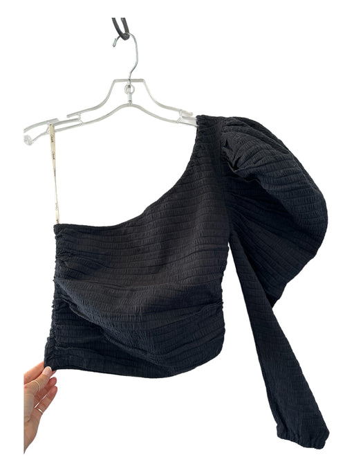 Cleobella Size XS Black Cotton Long Sleeve Textured One Arm Crop Top Black / XS