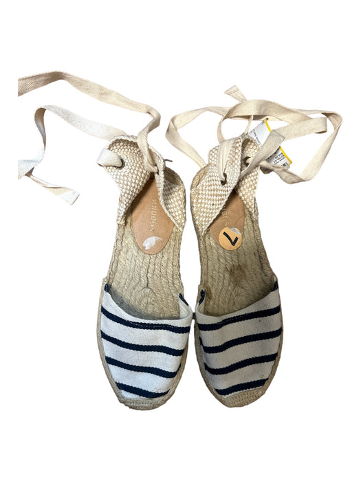 Soludos Shoe Size 7 Navy & white Canvas Ankle Tie Striped Espadrille Navy & white / 7