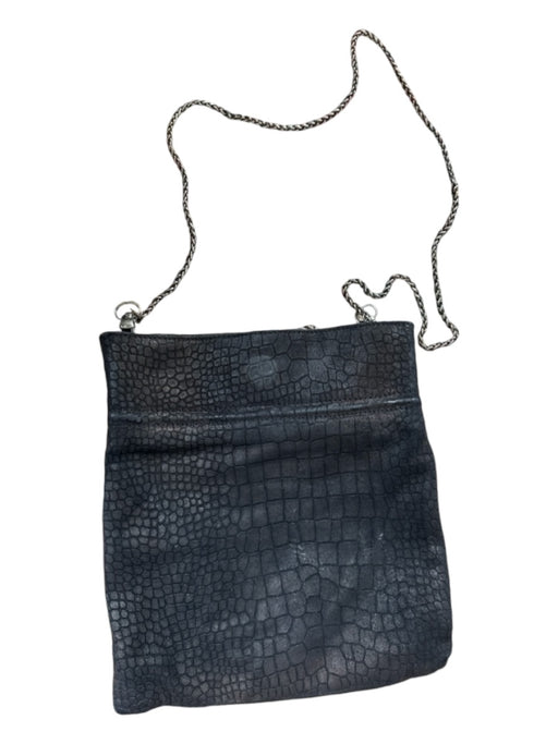 Free People Black & Silver Leather Croc Embossed Chain Strap Magnetic Close Bag Black & Silver / XS