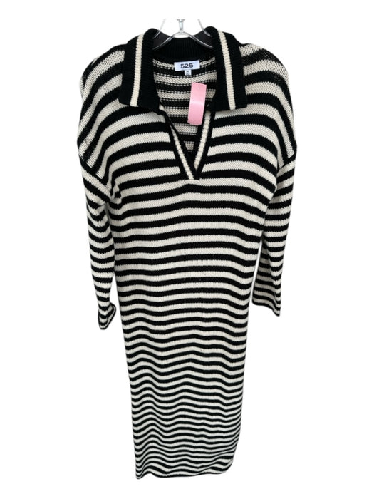 525 Size XS Black & White Acrylic Long Sleeve Knit Striped Collar Dress Black & White / XS