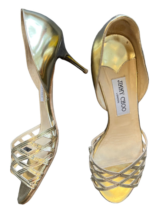 Jimmy Choo Shoe Size 39 Gold Leather Metallic Almond Toe Stiletto Shoes Gold / 39