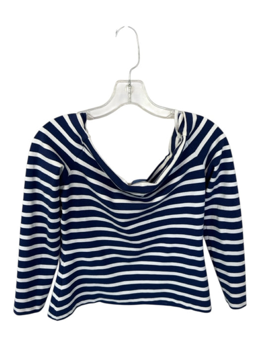 L'agence Size M White & Blue Viscose Blend Striped Off the Shoulder Top White & Blue / M