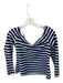 L'agence Size M White & Blue Viscose Blend Striped Off the Shoulder Top White & Blue / M
