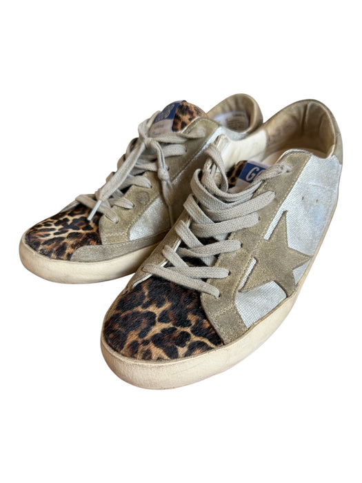 Golden Goose Shoe Size 38 Silver & Animal Print Suede Metallic Lace Up Sneakers Silver & Animal Print / 38