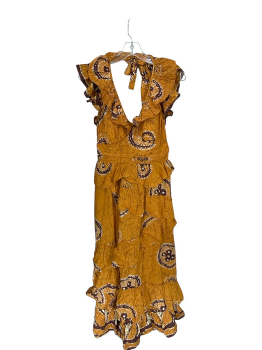Love The Label Size S Orange & Brown padded Ruffle Floral Maxi Dress Orange & Brown / S