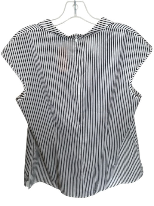 St. John Size M Black & White Silk & Spandex Stripe Back Zip V Neck Tie Top Black & White / M