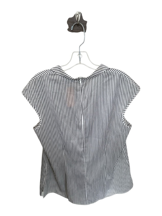 St. John Size M Black & White Silk & Spandex Stripe Back Zip V Neck Tie Top Black & White / M