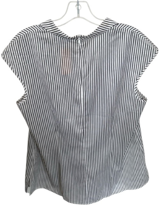 St. John Size M Black & White Silk & Spandex Stripe Back Zip V Neck Tie Top Black & White / M