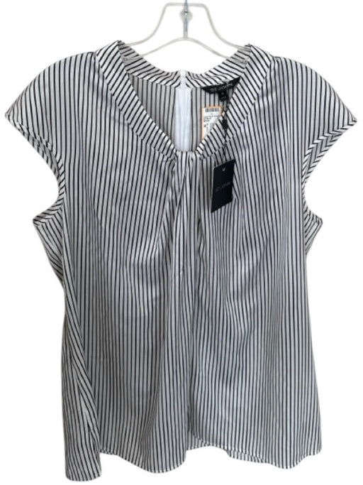 St. John Size M Black & White Silk & Spandex Stripe Back Zip V Neck Tie Top Black & White / M