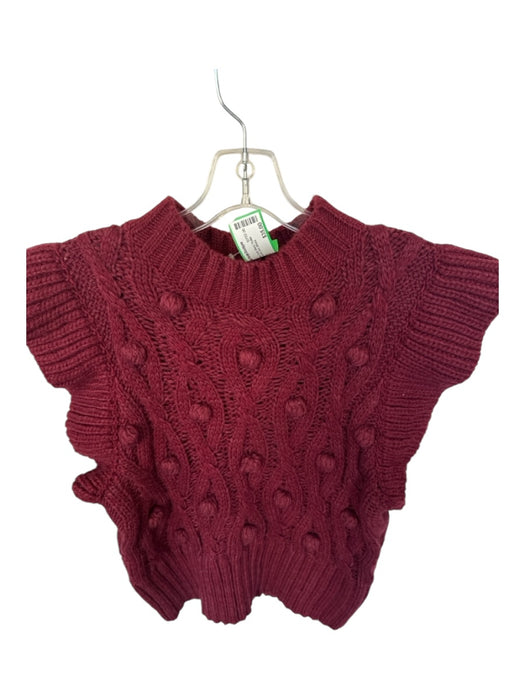 Dear John Size S Maroon Acrylic Blend Flutter Sleeves Pom Pom Knit Sweater Maroon / S