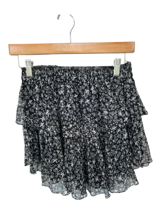 Loveshackfancy Size S Black & White Silk Elastic Waist stars Mini Skirt Black & White / S