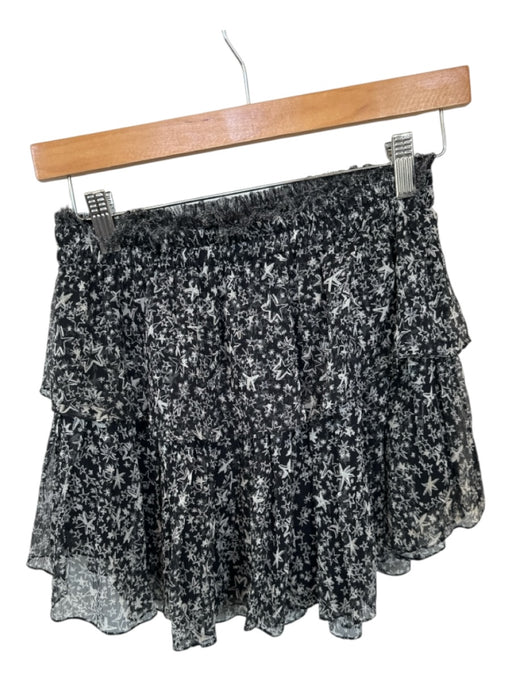 Loveshackfancy Size S Black & White Silk Elastic Waist stars Mini Skirt Black & White / S