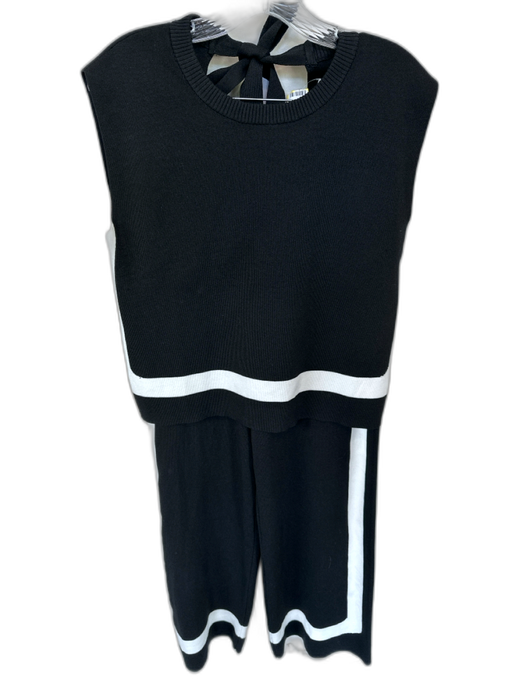 La Lavon Size M Black & White Polyester Blend Knit White Side Stripe Set Black & White / M
