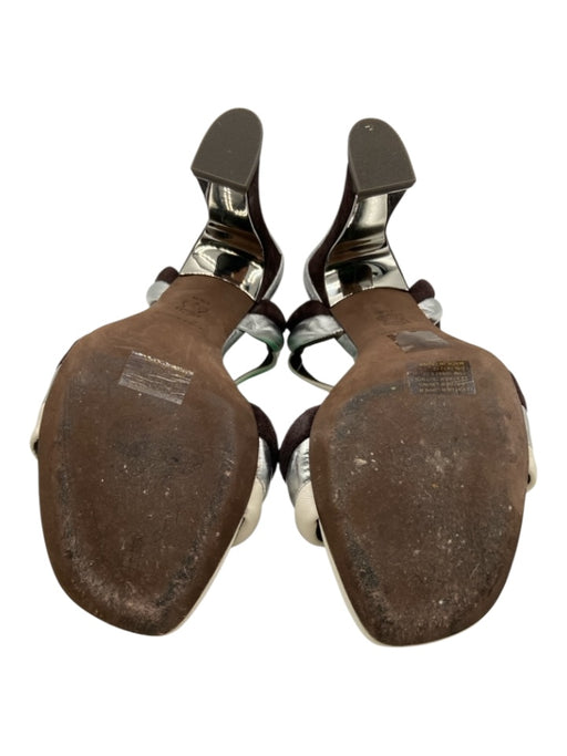Tory Burch Shoe Size 7.5 White, Brown, Silver Leather Suede Banded Sandals White, Brown, Silver / 7.5