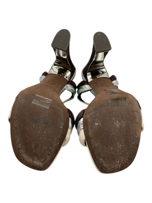 Tory Burch Shoe Size 7.5 White, Brown, Silver Leather Suede Banded Sandals White, Brown, Silver / 7.5