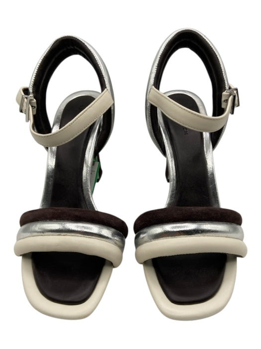 Tory Burch Shoe Size 7.5 White, Brown, Silver Leather Suede Banded Sandals White, Brown, Silver / 7.5