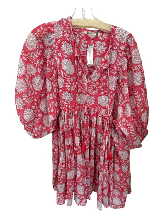 Dolma Size S Red Pink & White Cotton Flora & Fauna Long Sleeve Dress Red Pink & White / S