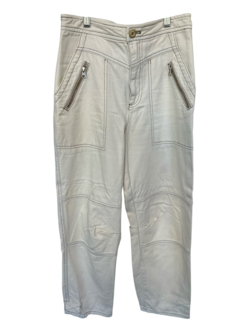 Free People Size 2 Cream Cotton Blend Stitching High Rise Straight Leg Jeans Cream / 2