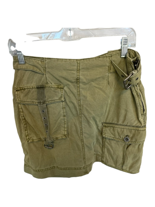 Free People Size 4 Olive Green Cotton Cargo Pockets Side Zip Belted Skirt Olive Green / 4