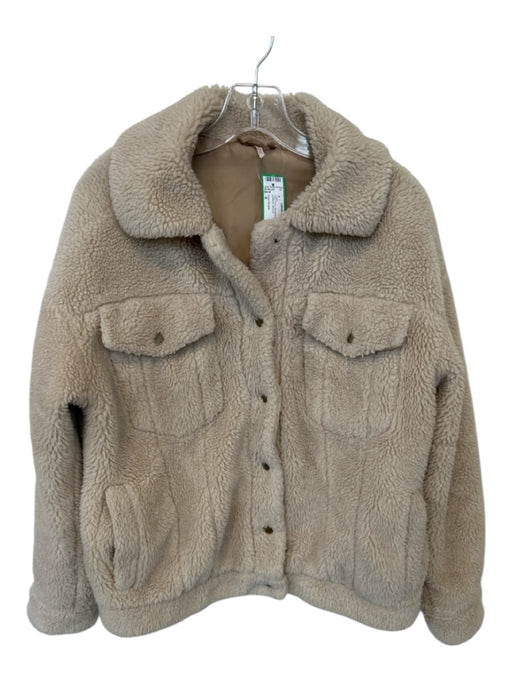 Free People Size S Tan Faux Shearling Long Sleeve Snap buttons Coat Tan / S