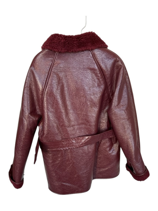 JOA Size S Maroon Vegan Leather Faux Fur Lining Belted Full Zip Coat Maroon / S