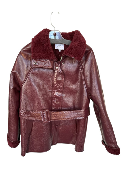 JOA Size S Maroon Vegan Leather Faux Fur Lining Belted Full Zip Coat Maroon / S