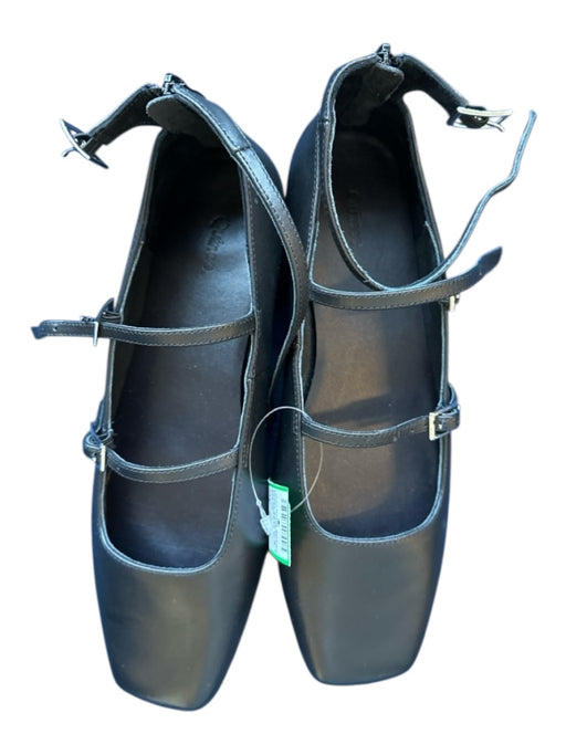 Quince Shoe Size 7 Black Leather Buckles Square Toe Flats Black / 7