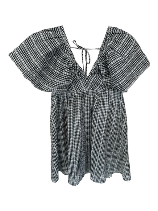 Moon River Size S Black & White Polyester Short Sleeve Gingham Back Tie Dress Black & White / S