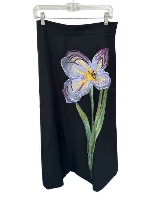Sunfere Size L Black & Purple High Waist Flower Application Maxi Skirt Black & Purple / L