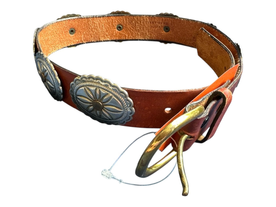 Brown Leather Stitching Brass Hardware Western Belts Brown / 28