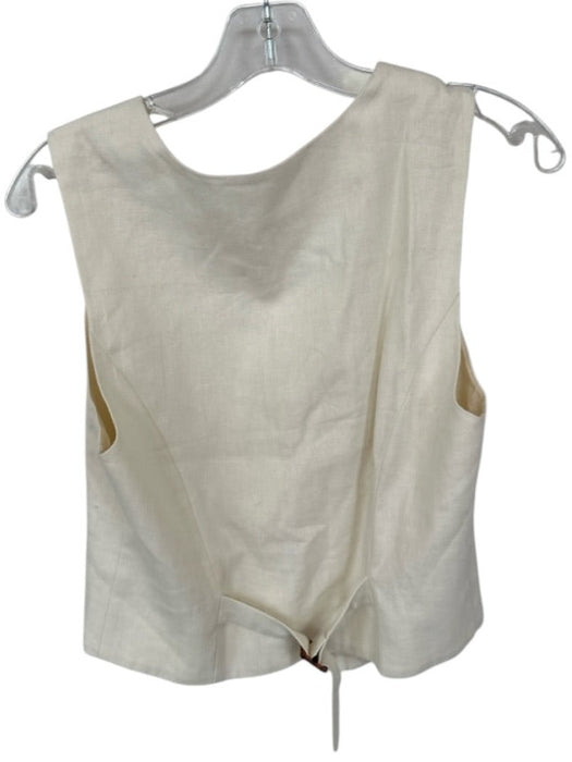 L Space Size S Cream & Brown Linen & Cotton Sleeveless Button Down Vest Top Cream & Brown / S