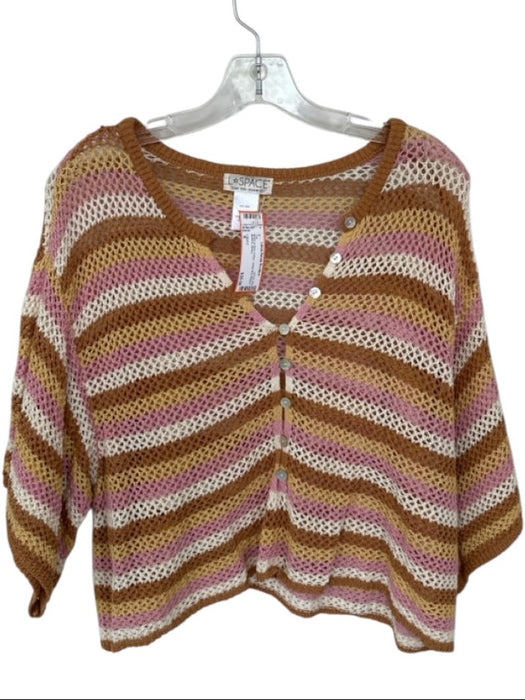 L Space Size S Brown & Pink Cotton Loose Knit Striped Buttons Top Brown & Pink / S