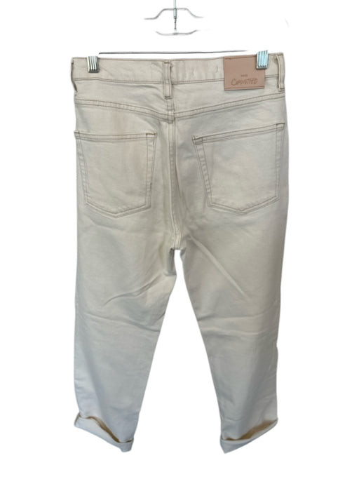 MNG Size 4 Cream Cotton High Waist Button Fly Straight Leg Jeans Cream / 4
