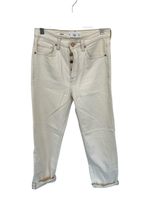 MNG Size 4 Cream Cotton High Waist Button Fly Straight Leg Jeans Cream / 4
