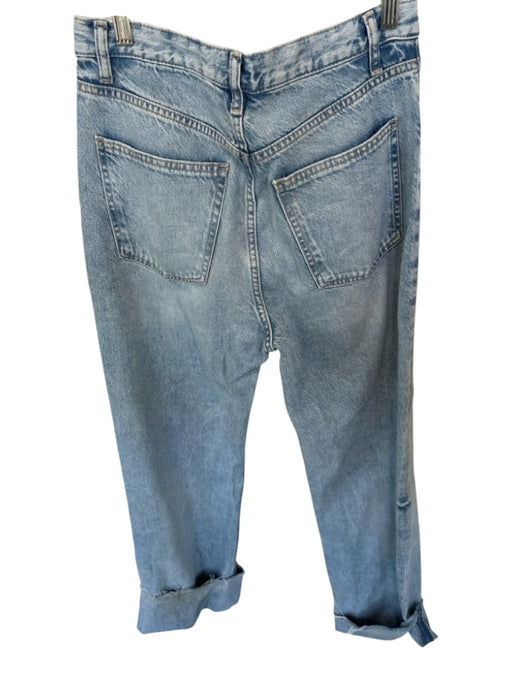 Zara Size 6 Light Wash Cotton High Waist Wide Leg Raw Hem Cuffed Jeans Light Wash / 6
