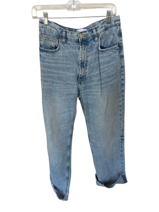 Zara Size 6 Light Wash Cotton High Waist Wide Leg Raw Hem Cuffed Jeans Light Wash / 6