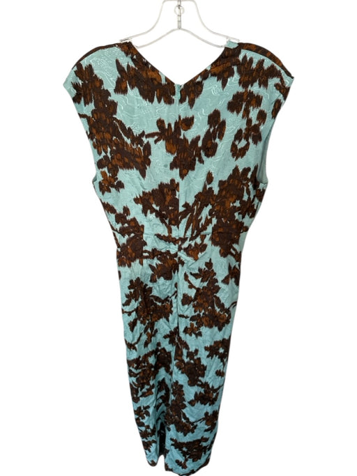 Jigsaw Size 6 Sage & Brown Viscose Sleeveless Flowers V Neck Back Zip Dress Sage & Brown / 6