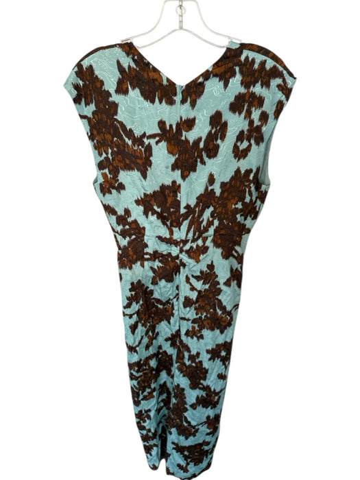 Jigsaw Size 6 Sage & Brown Viscose Sleeveless Flowers V Neck Back Zip Dress Sage & Brown / 6