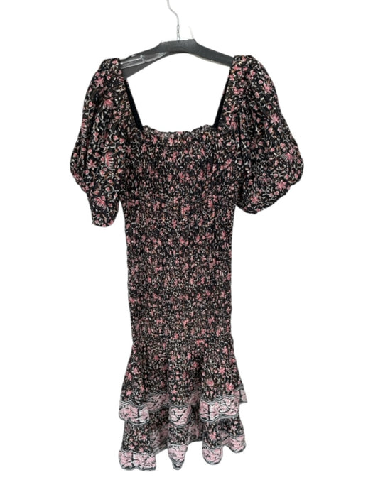 Cleobella Size L Black & Pink Cotton 3/4 Balloon Sleeve smocked Floral Dress Black & Pink / L
