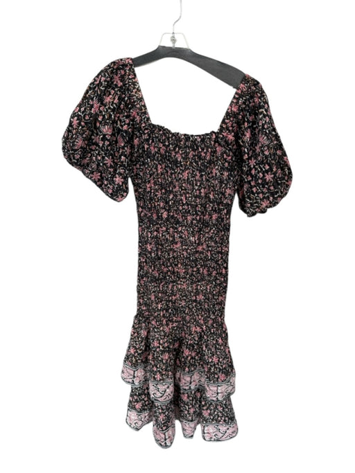 Cleobella Size L Black & Pink Cotton 3/4 Balloon Sleeve smocked Floral Dress Black & Pink / L