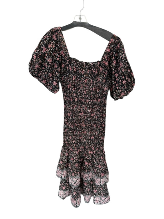 Cleobella Size L Black & Pink Cotton 3/4 Balloon Sleeve smocked Floral Dress Black & Pink / L
